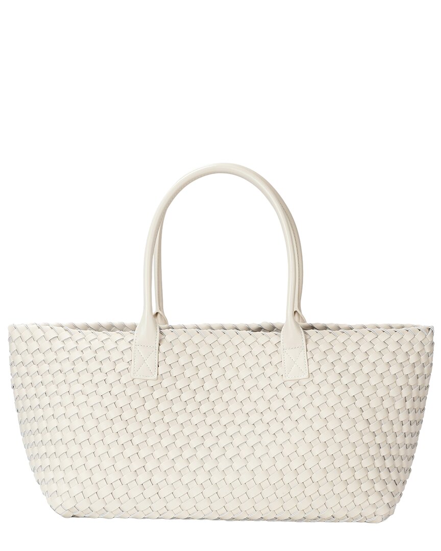 Tiffany & Fred Paris Large Hand-woven Leather Tote In White