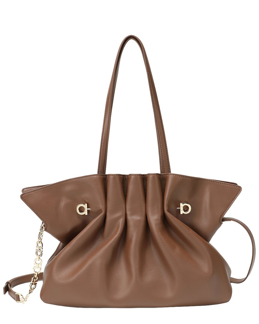Tiffany & Fred Paris Soft Pleated Leather Shoulder Tote In Brown