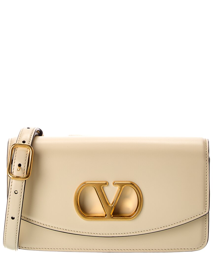 Valentino Vlogo Leather Shoulder Bag In Neutral