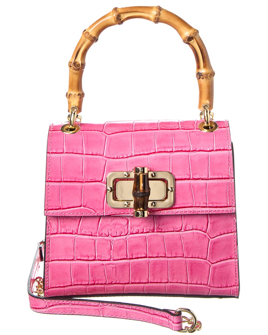 Persaman New York Croc-embossed Leather Satchel In Pink