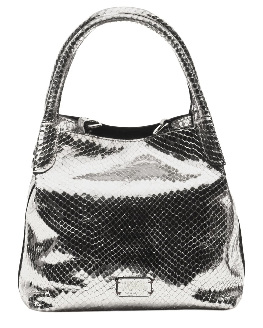 Frances Valentine Teeny Sweet Pea Metallic Snake-embossed Leather Tote In Silver