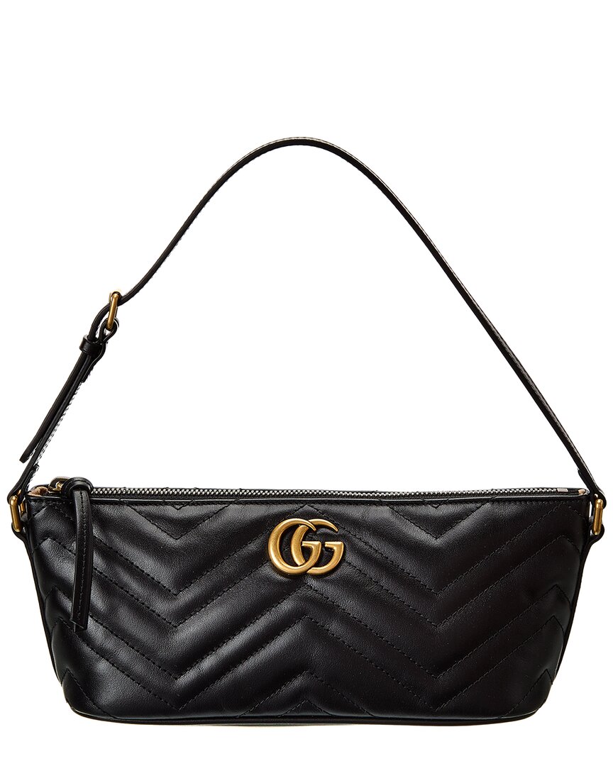 Shop Gucci Gg Marmont Leather Shoulder Bag In Black