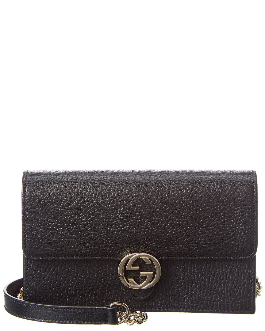 Gucci Interlocking G Leather Wallet On Chain In Black