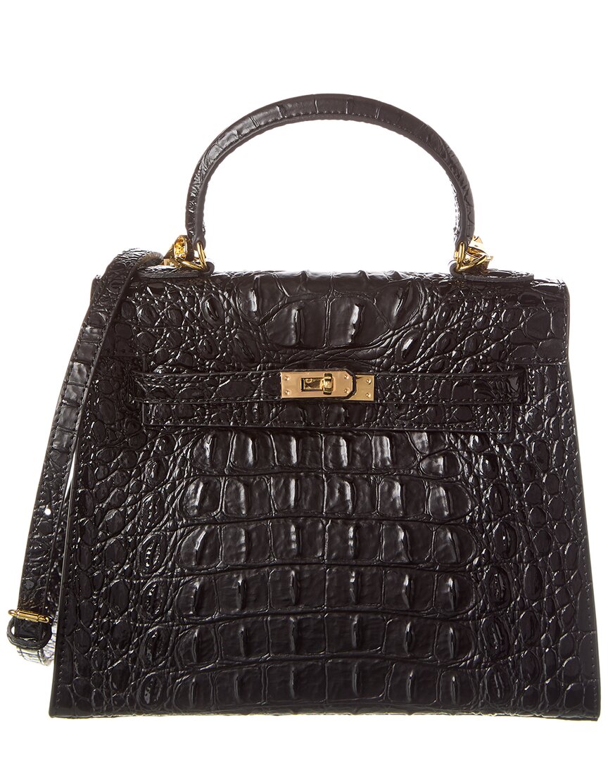 Tiffany & Fred Paris Alligator-embossed Leather Shoulder Bag In Black