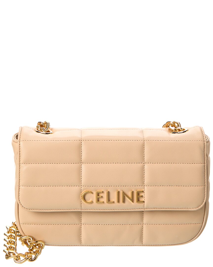 Shop Celine Monochrome Quilted Leather Shoulder Bag In Brown