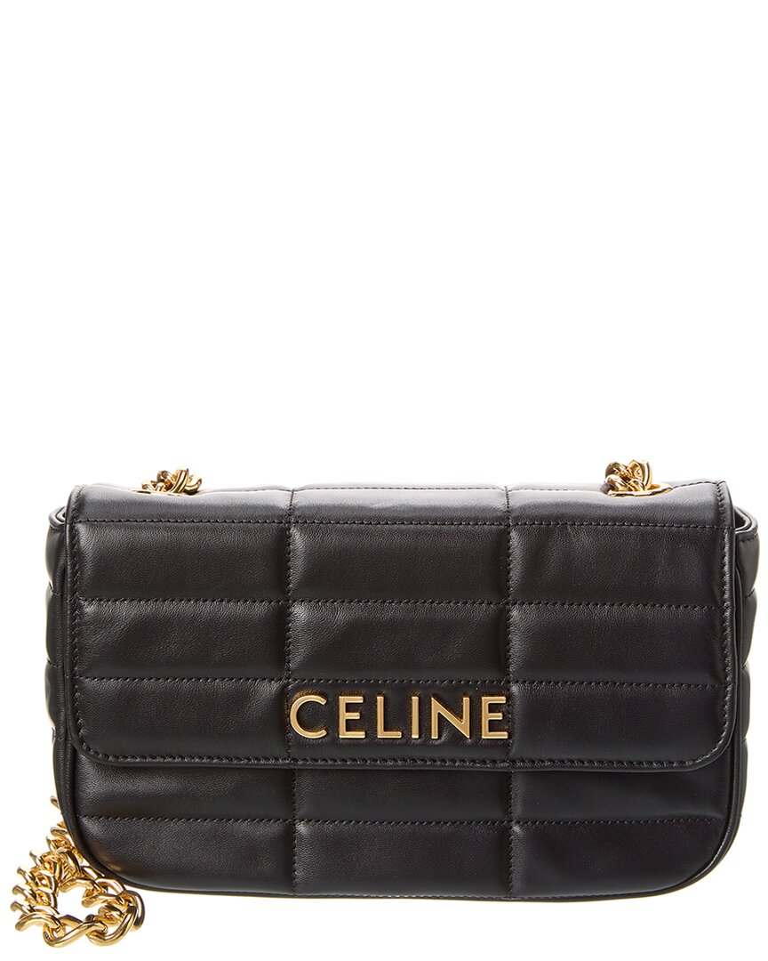 Shop Celine Monochrome Quilted Leather Shoulder Bag In Black