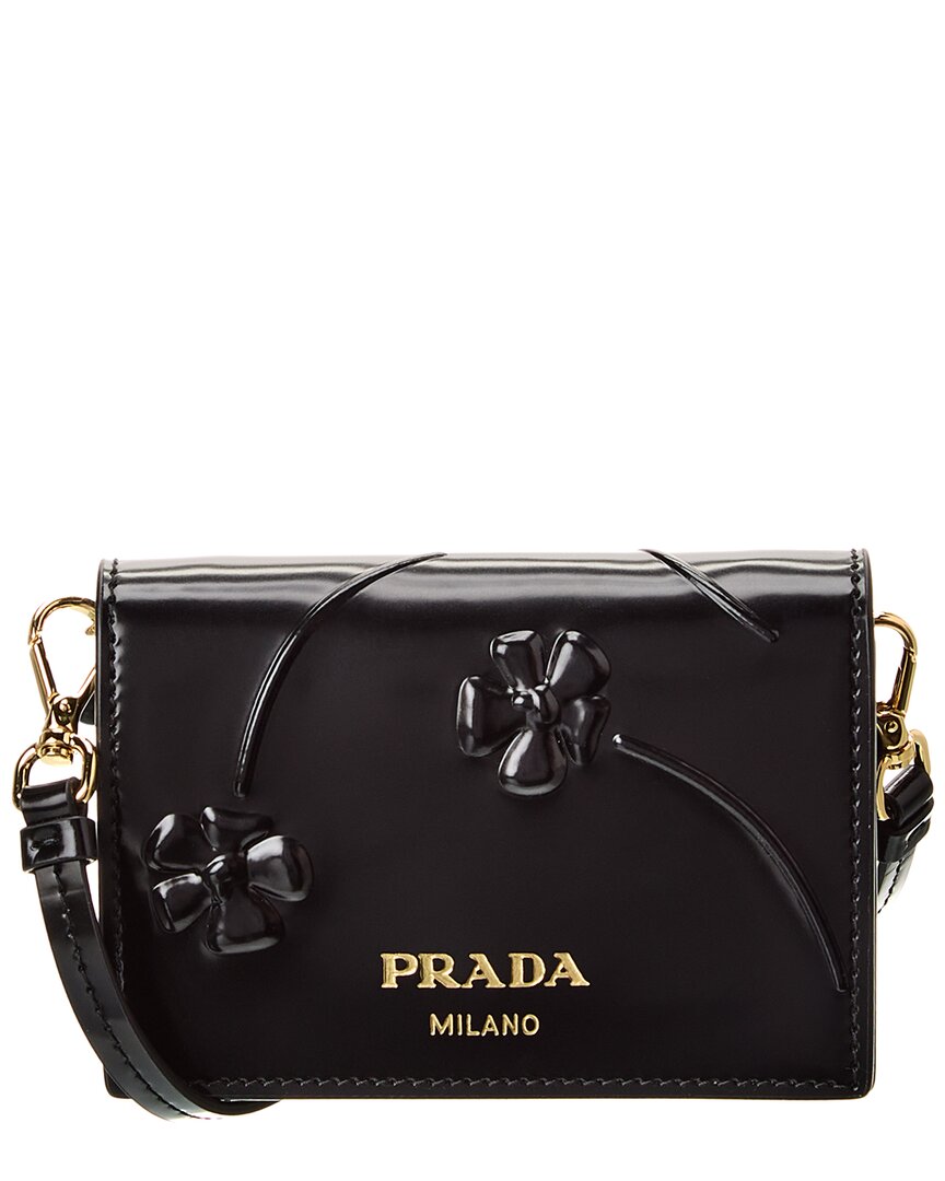 Prada Logo Leather Shoulder Bag In Black