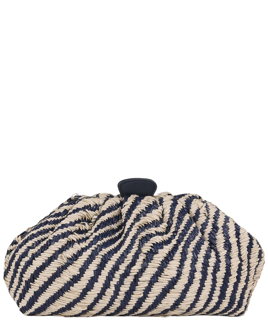 Badgley Mischka Jewel  Indigo Raffia Pouch Clutch In Navy
