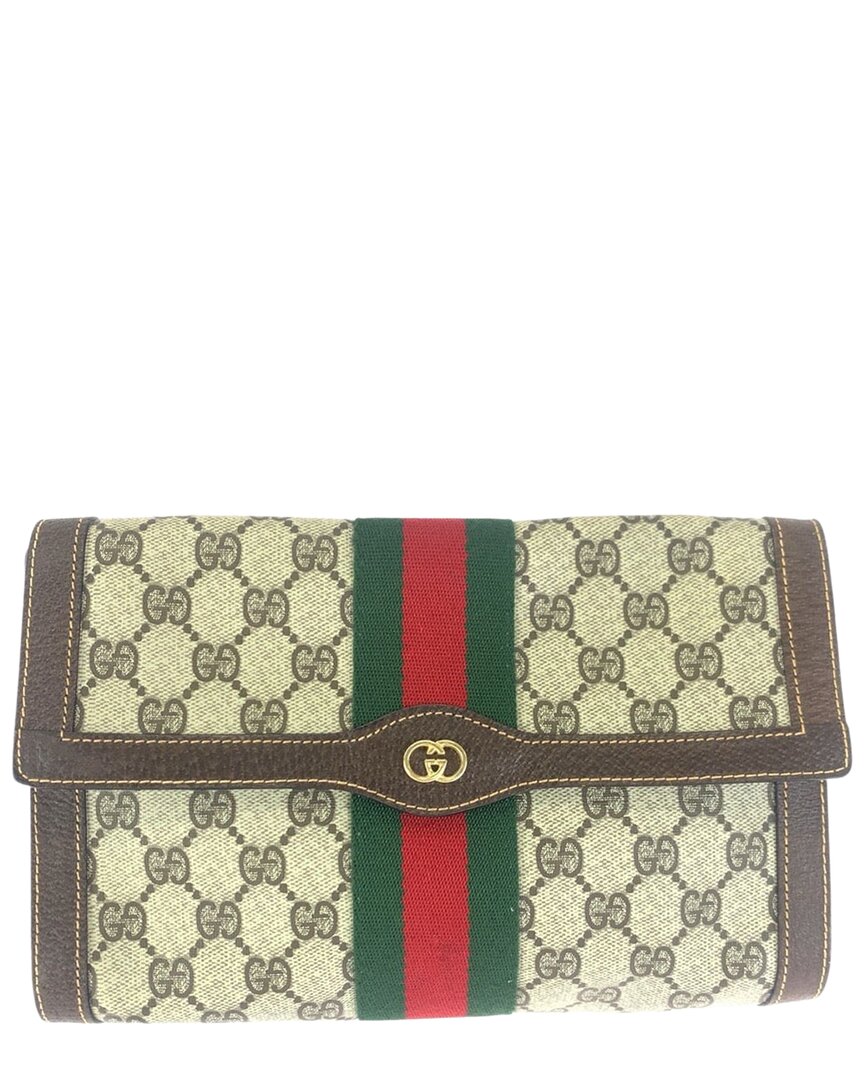 Gucci Vintage Gg Supreme Clutch (authentic Pre-loved) In Brown