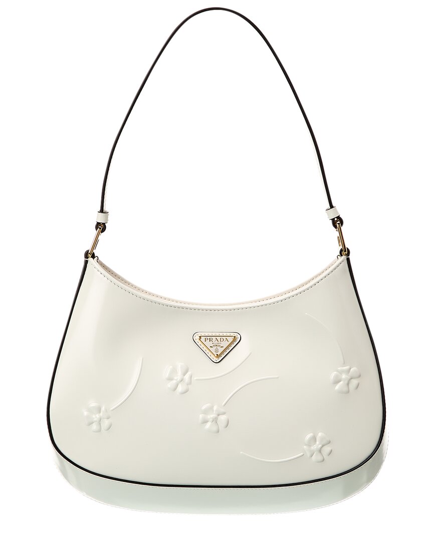 Shop Prada Cleo Brushed Leather Shoulder Bag In White