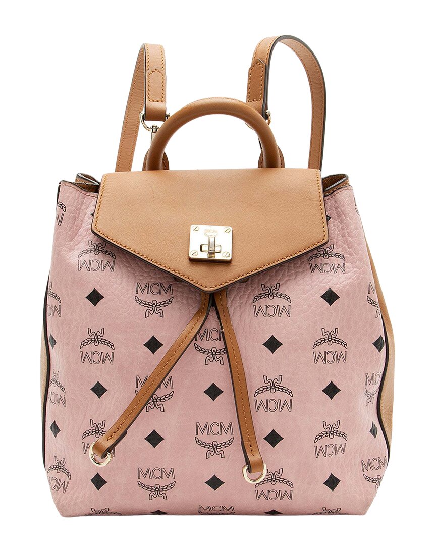 Mcm Visetos Essential Drawstring Small Backpack (authentic Pre-loved) In Pink