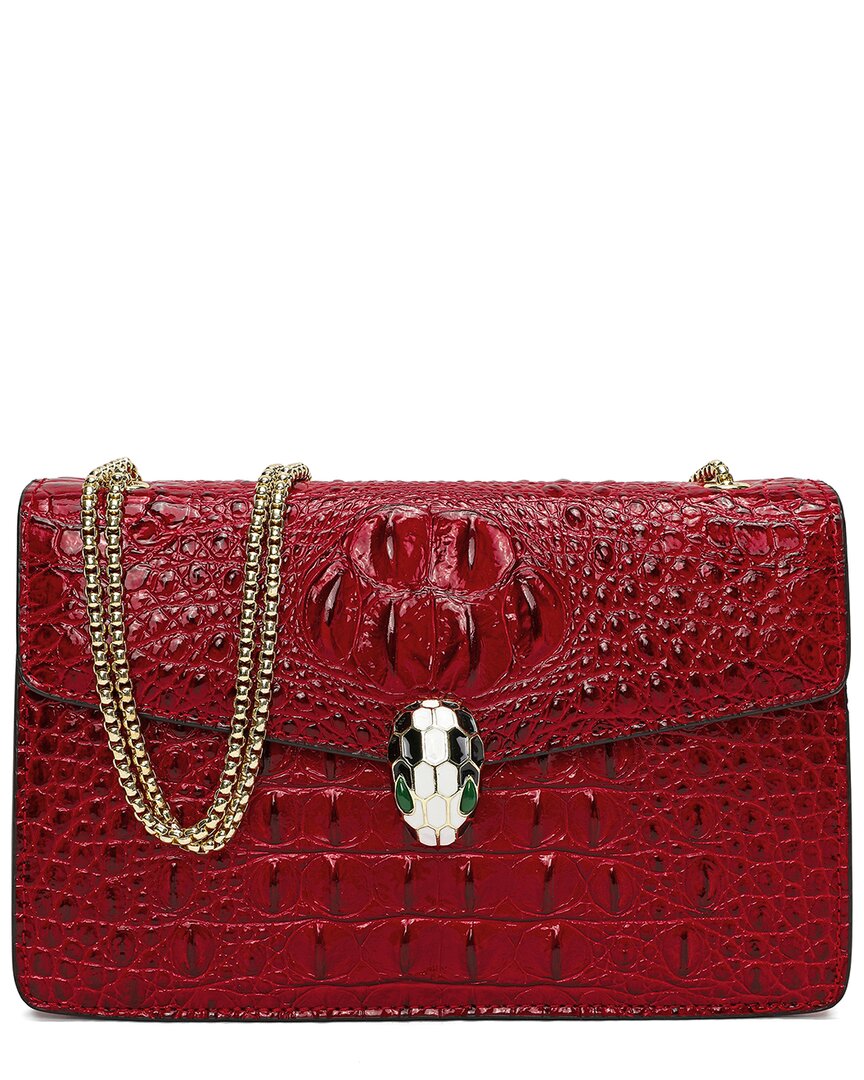 Tiffany & Fred Paris Croc-embossed Leather Shoulder Bag In Red