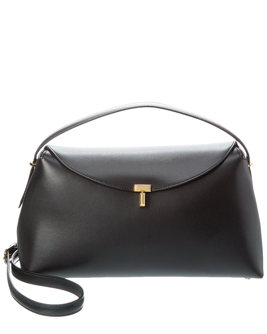 Toteme Black/Gold T-Lock Leather Shoulder Bag