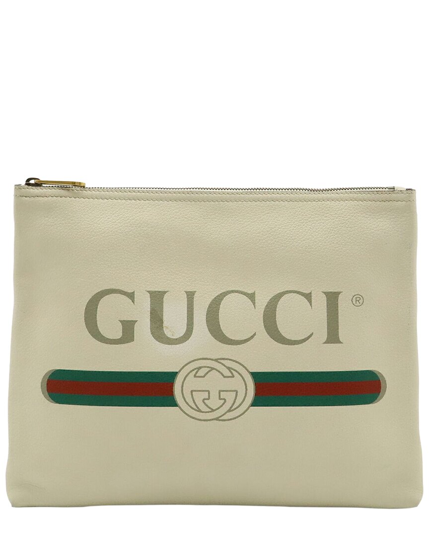 Gucci White Calfskin Print Medium Clutch Bag (authentic Pre-loved)