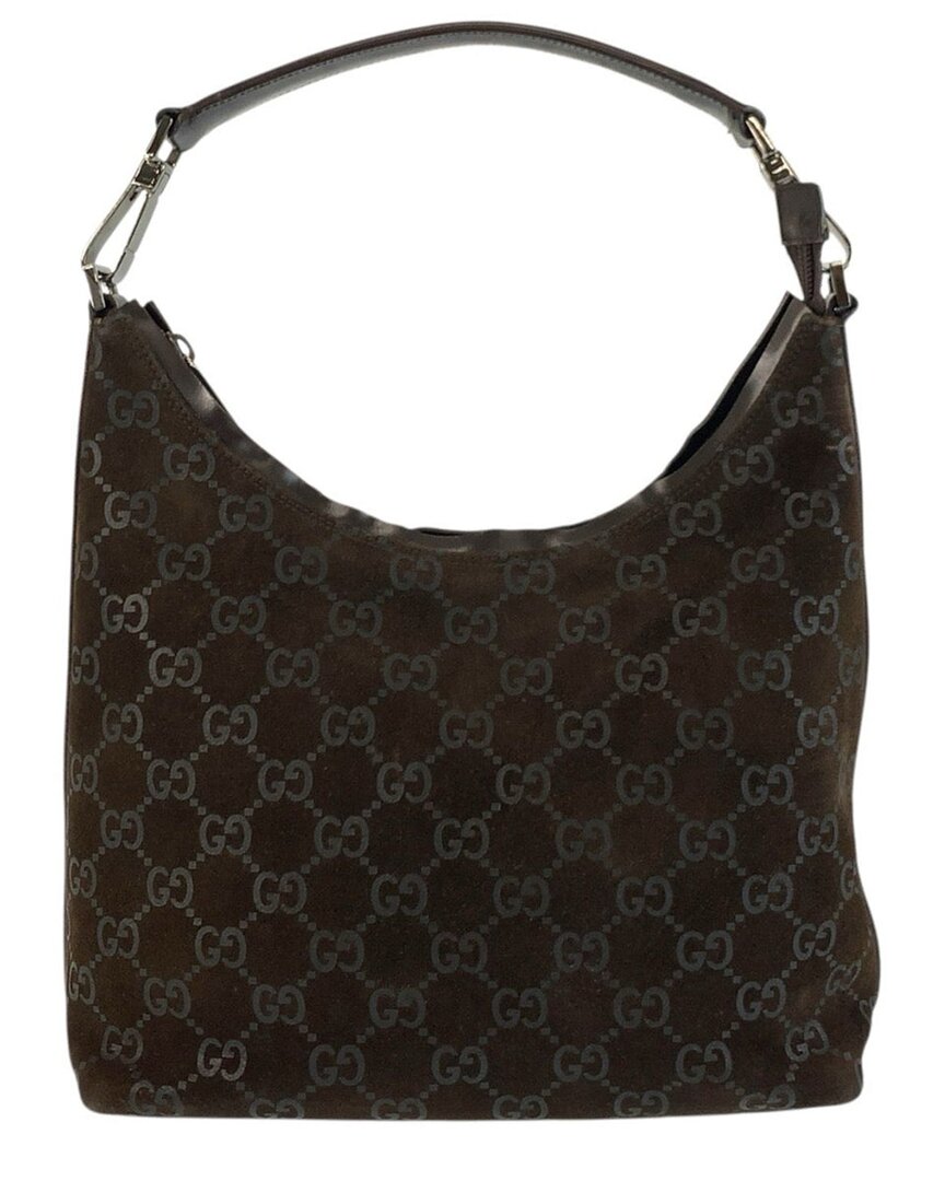 Gucci Brown Suede Gg Shoulder Bag (authentic Pre-loved) In Black
