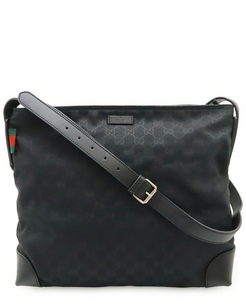 Gucci Black Gg Canvas & Leather Shoulder Bag (authentic Pre-loved)