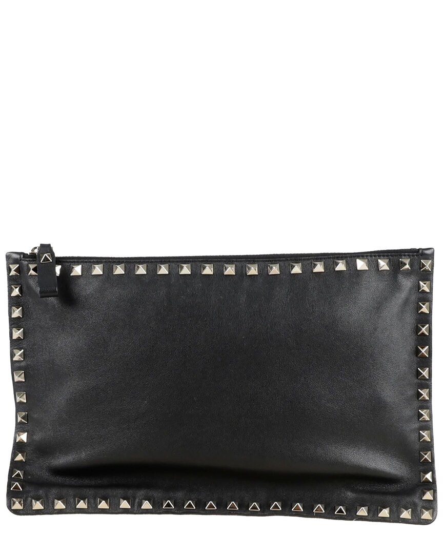 Valentino Garavani Valentino Black Leather Rockstud Clutch (authentic Pre-loved)
