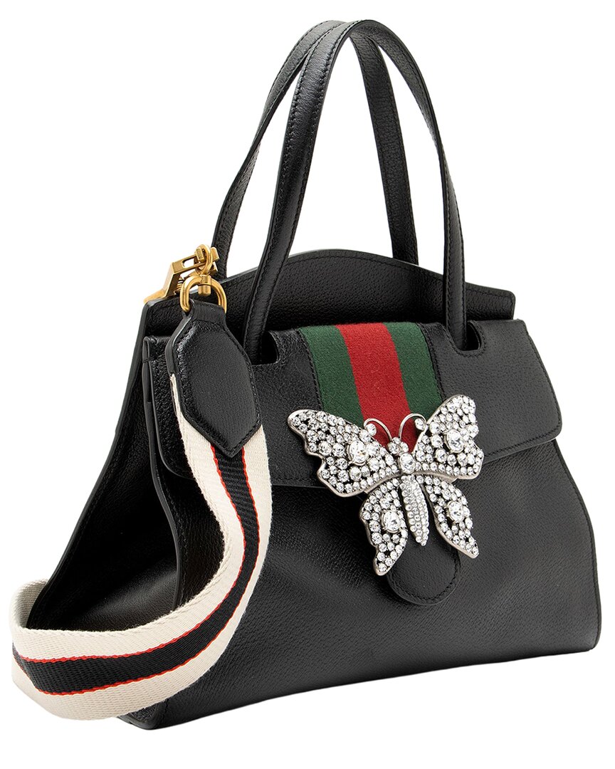 Gucci Black Leather Crystal Butterfly Linea Totem Top Handle (authentic Pre-  Loved)