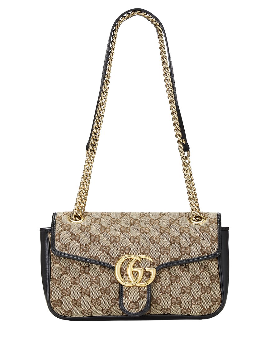 Gucci Gg Marmont Small Canvas Shoulder Bag In Brown