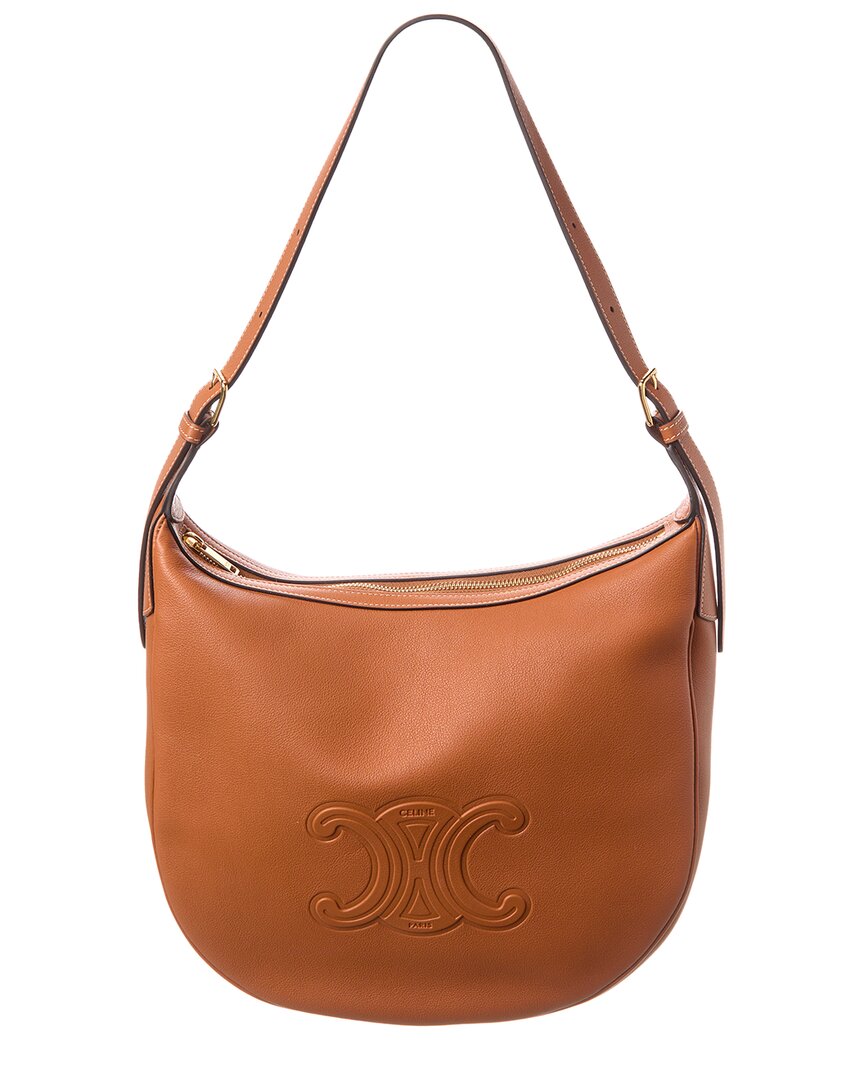 Celine Heloise Triomphe Medium Leather Hobo Bag In Brown