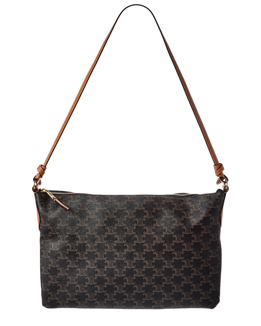 Celine Duo Triomphe Canvas & Leather Shoulder Bag In Black