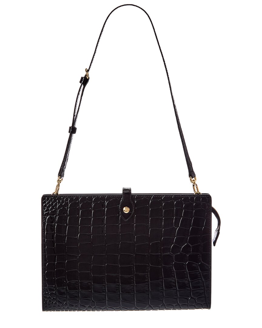Celine Medium Note Book Croc-embossed Leather Shoulder Bag In Black