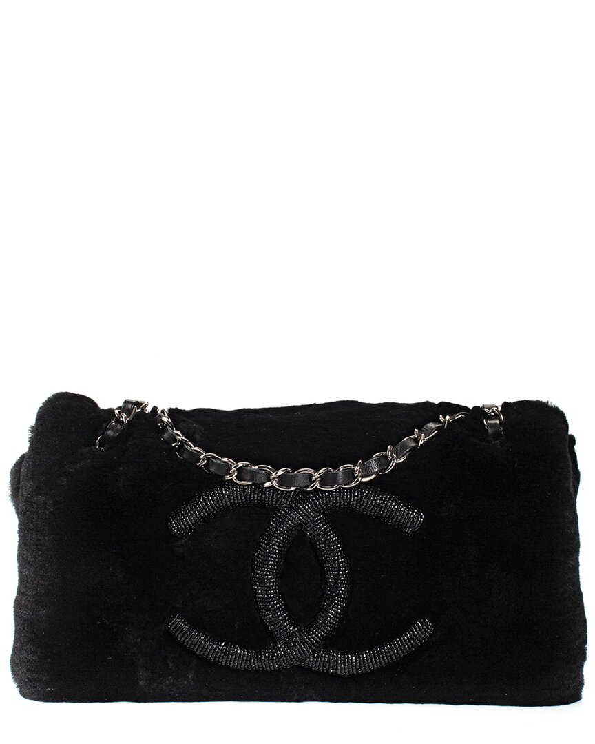Pre-owned Chanel Limited Edition Black Rabbit Fur & Leather Single Flap Bag (authentic )