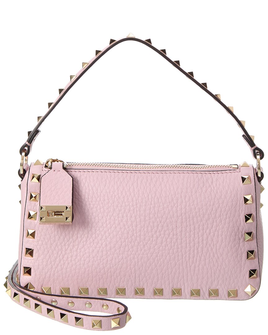Shop Valentino Rockstud Small Grainy Leather Crossbody In Pink