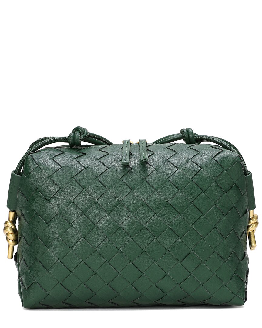 Tiffany & Fred Paris Large Woven Leather Crossbody In Green