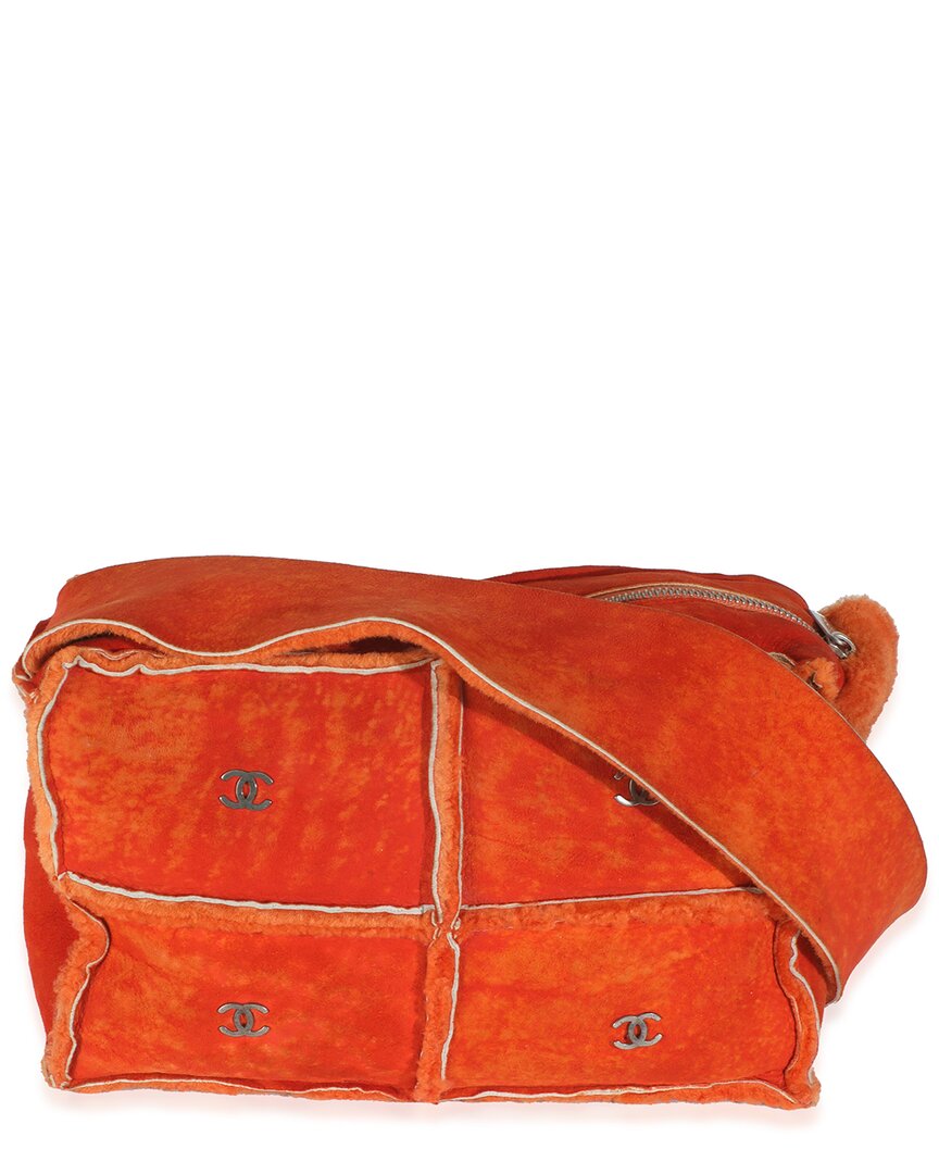 Pre-owned Chanel Orange Fur/suede Cc Logo Messenger (authentic Pre-loved)