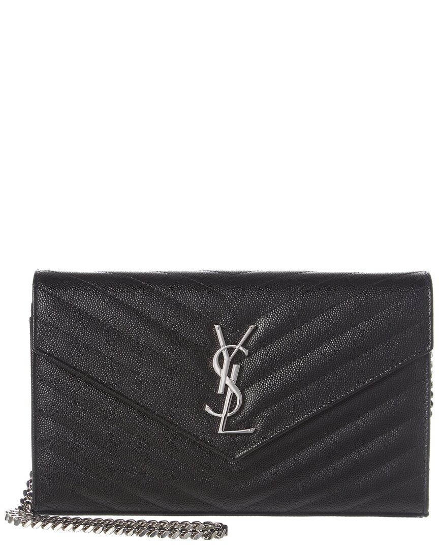 Saint Laurent Monogram Medium Matelasse Leather Wallet On Chain In Black