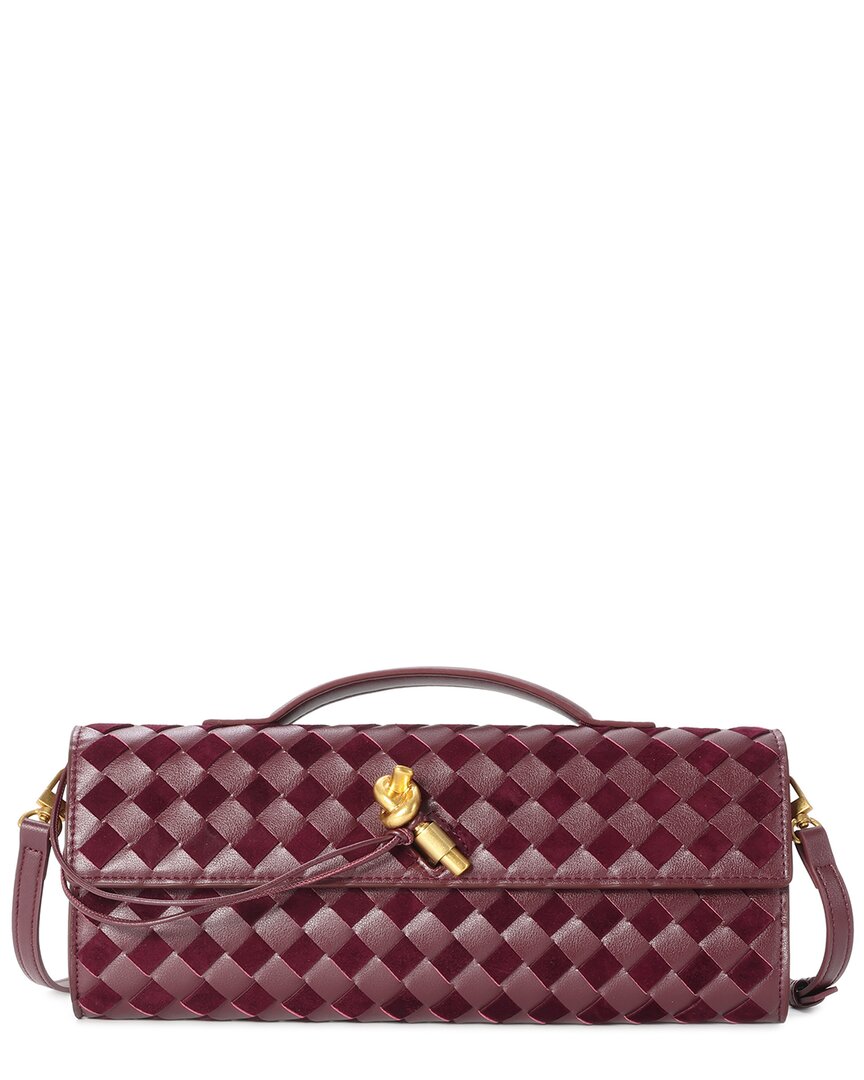 Tiffany & Fred Paris Woven Leather Clutch In Burgundy