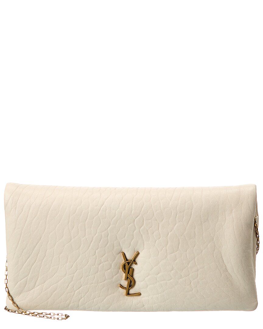 Saint Laurent Calypso Grained Leather Clutch In White