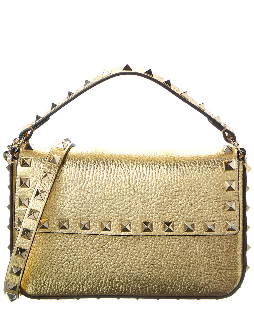 Valentino Garavani Valentino Rockstud Mini Grainy Leather Shoulder Bag In Gold