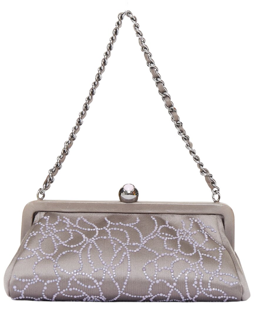 Pre-owned Chanel Grey Satin 2000 Pearl Beaded Crystal Cc Kisslock Frame Clutch (authentic Pre-loved)