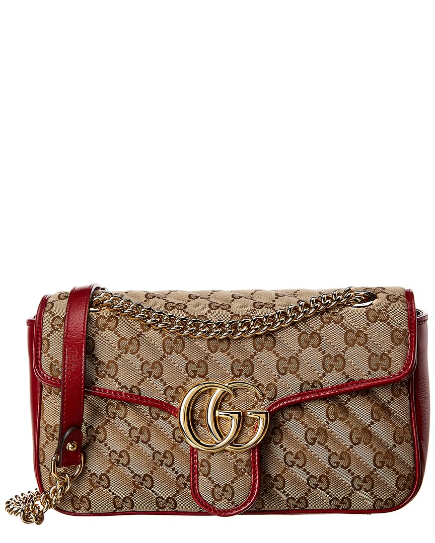 Shop Gucci Gg Marmont Small Canvas & Leather Shoulder Bag In Red