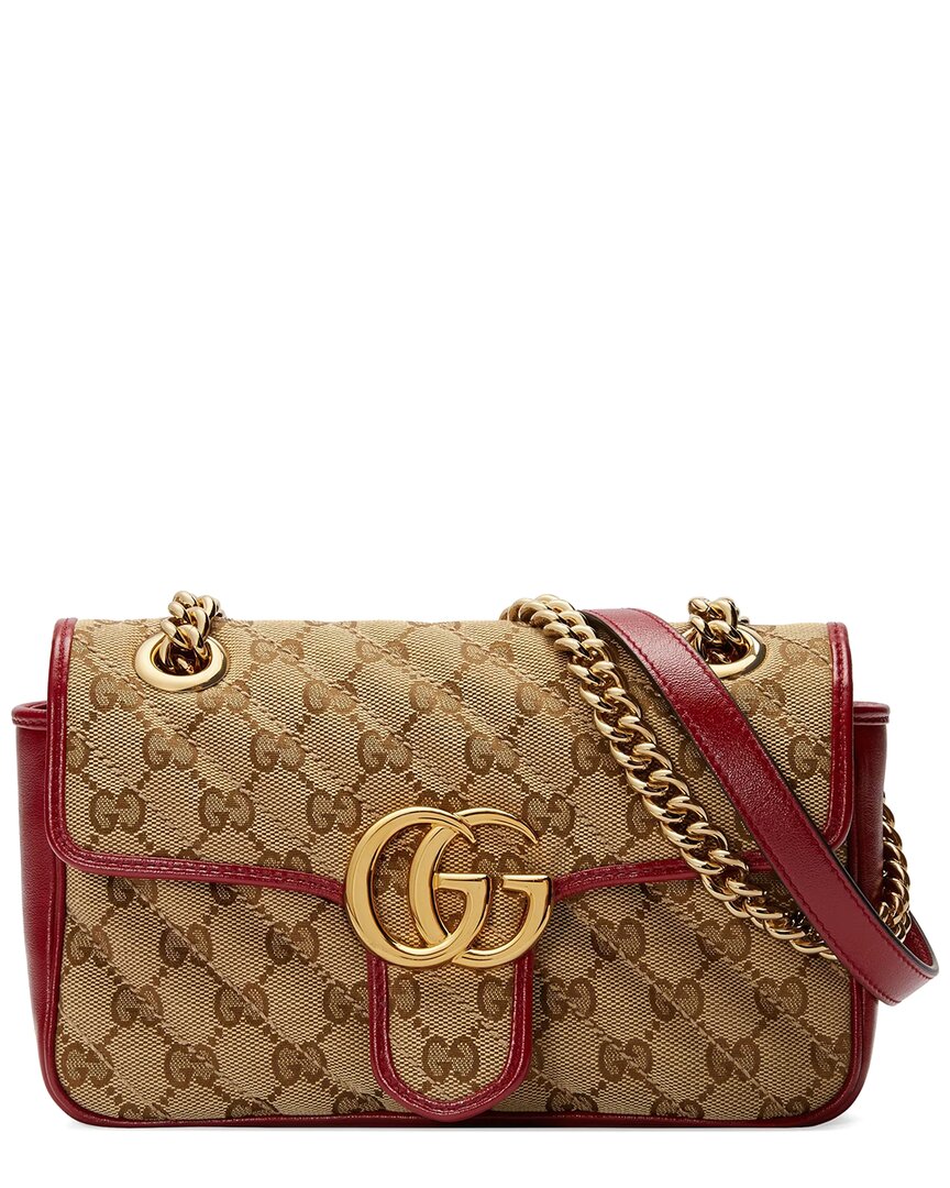 Gucci Marmont Mini Gg Canvas & Leather Shoulder Bag In Red
