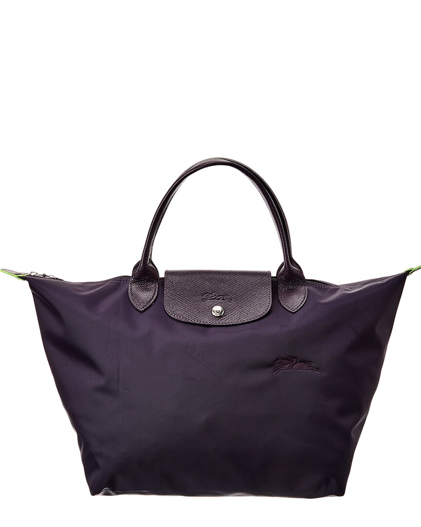 Shop Longchamp Le Pliage Green Medium Canvas & Leather Shoulder Bag In Purple