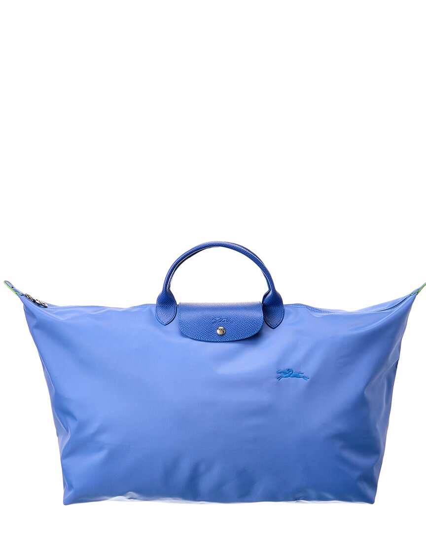 Longchamp Le Pliage Green Medium Canvas & Leather Travel Bag In Blue