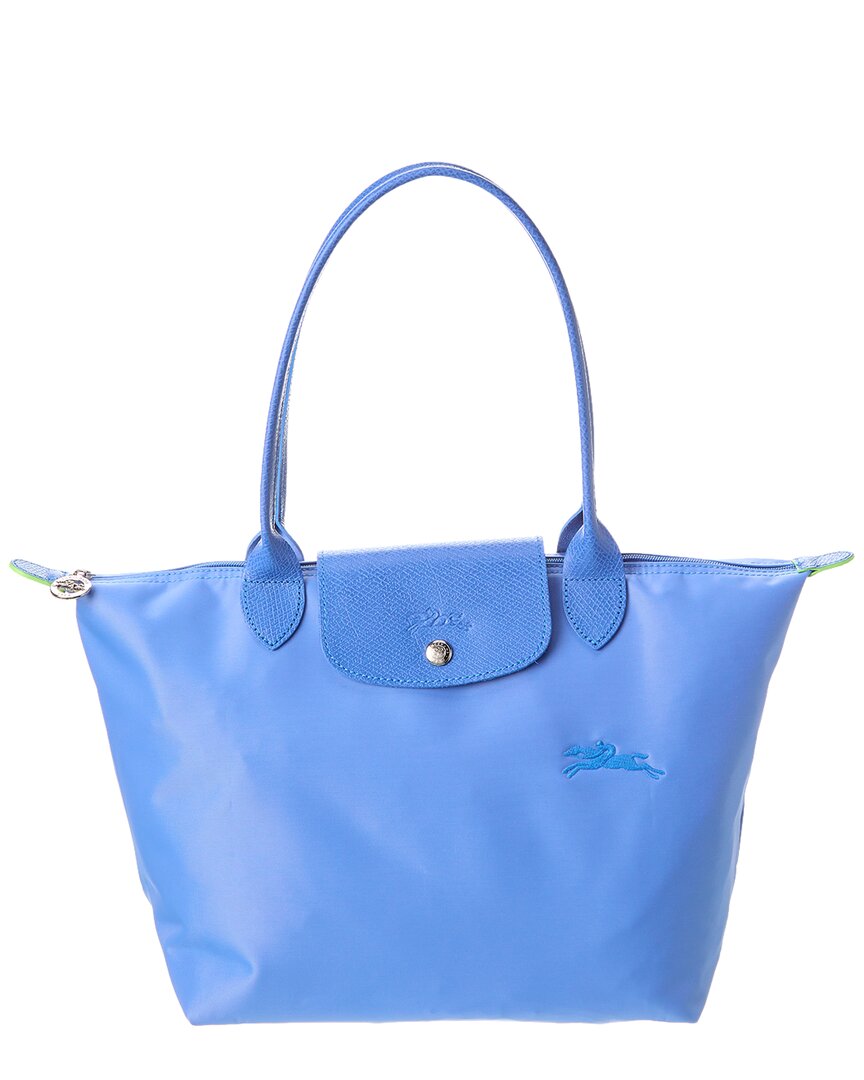 Longchamp Le Pliage Green Medium Canvas & Leather Tote In Blue