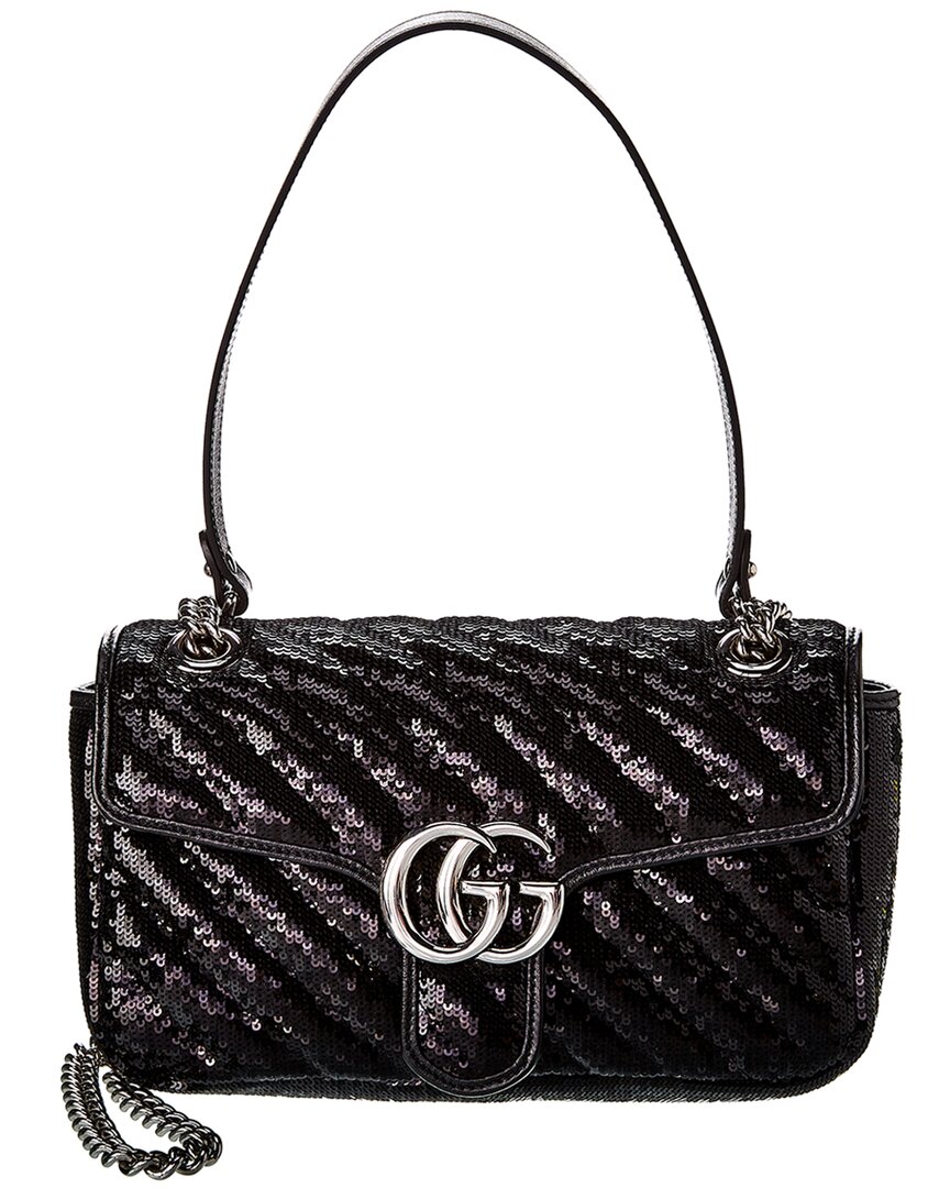 Shop Gucci Gg Marmont Small Sequin Shoulder Bag In Black