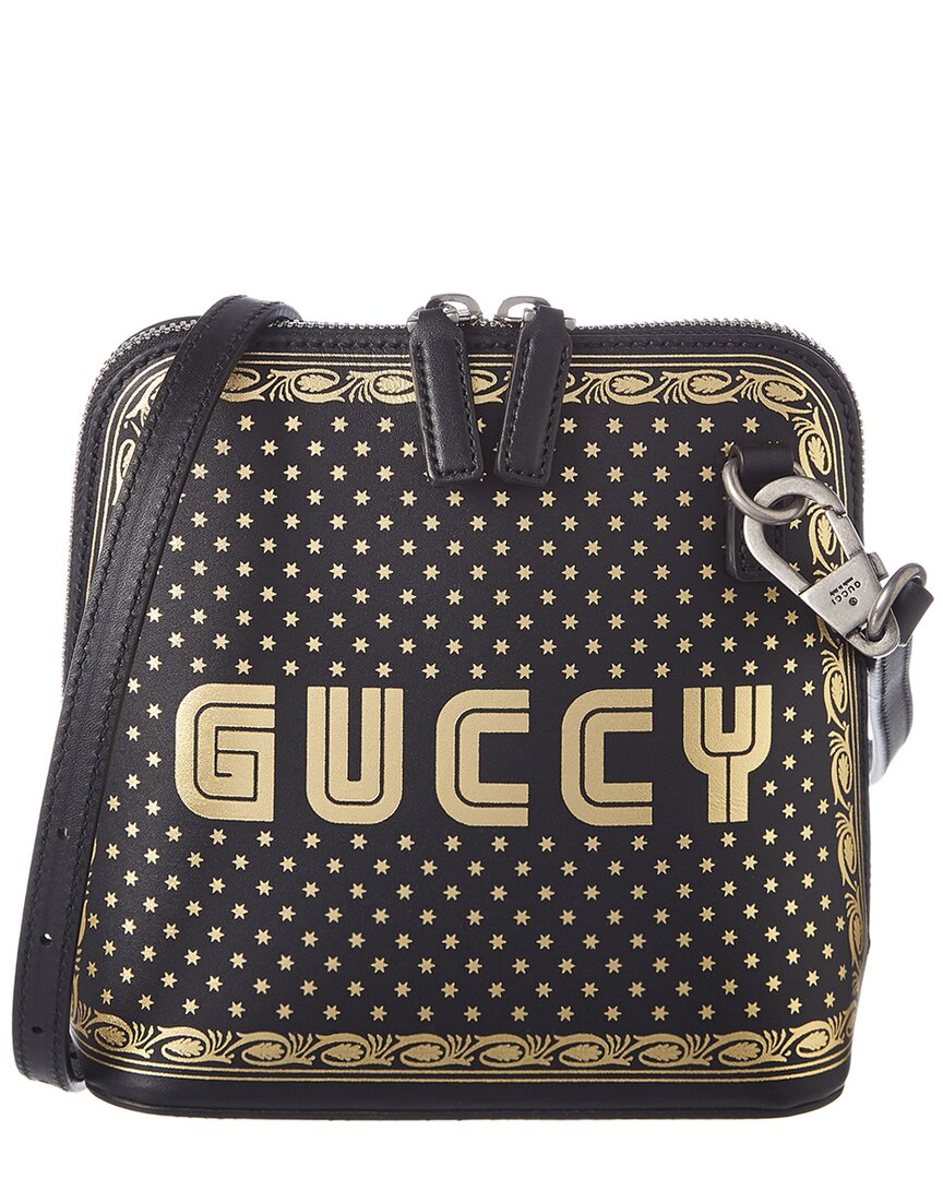 Shop Gucci Guccy Mini Leather Shoulder Bag In Black