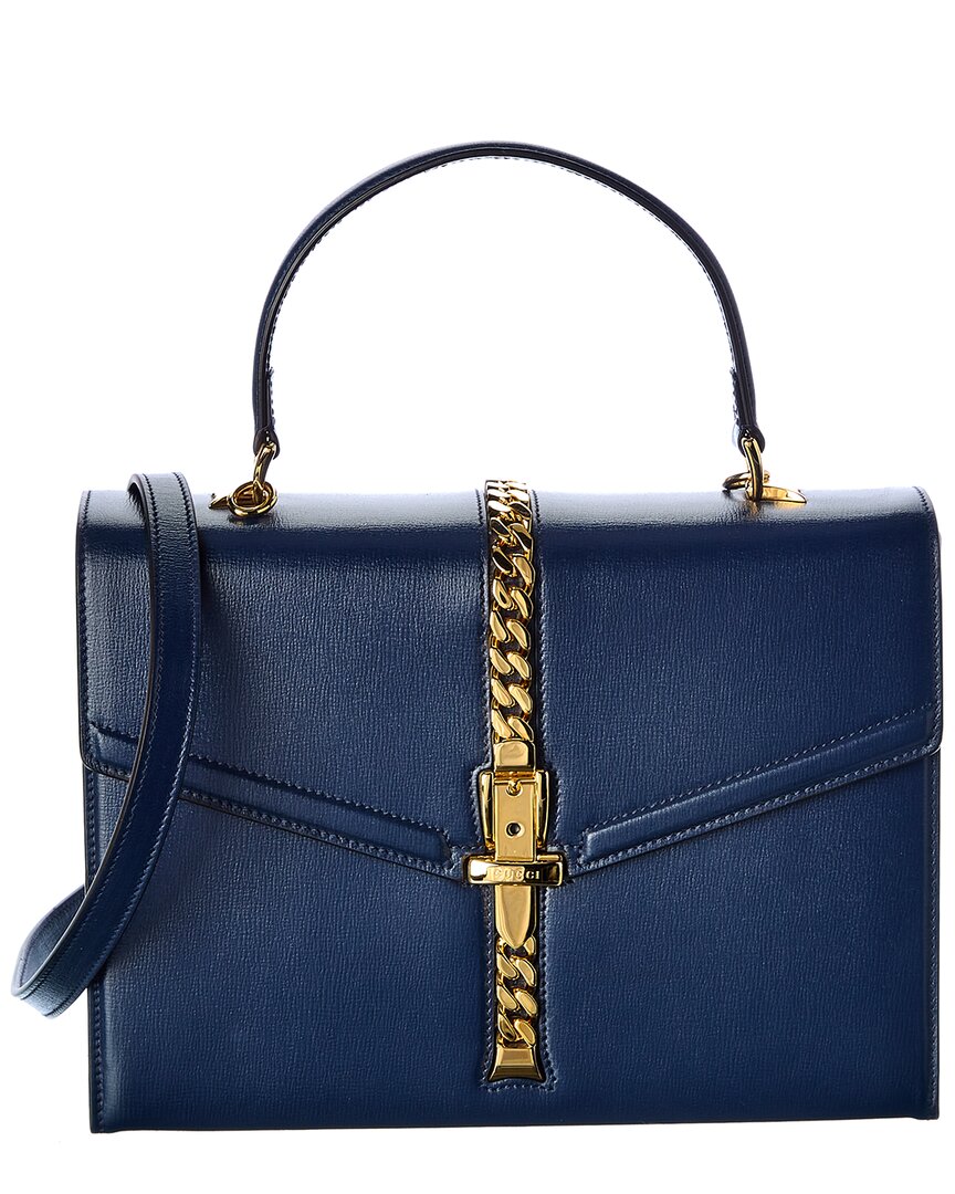 Shop Gucci Sylvie 1969 Small Leather Shoulder Bag In Blue