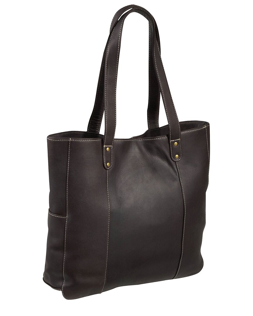 Le Donne Leather Double Strap Rivet Tote- Cafe In Black