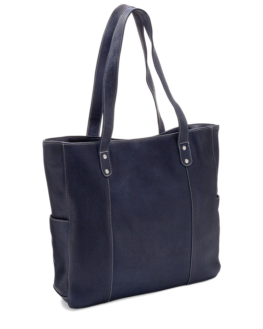 Le Donne Leather Double Strap Rivet Tote- Navy In Blue