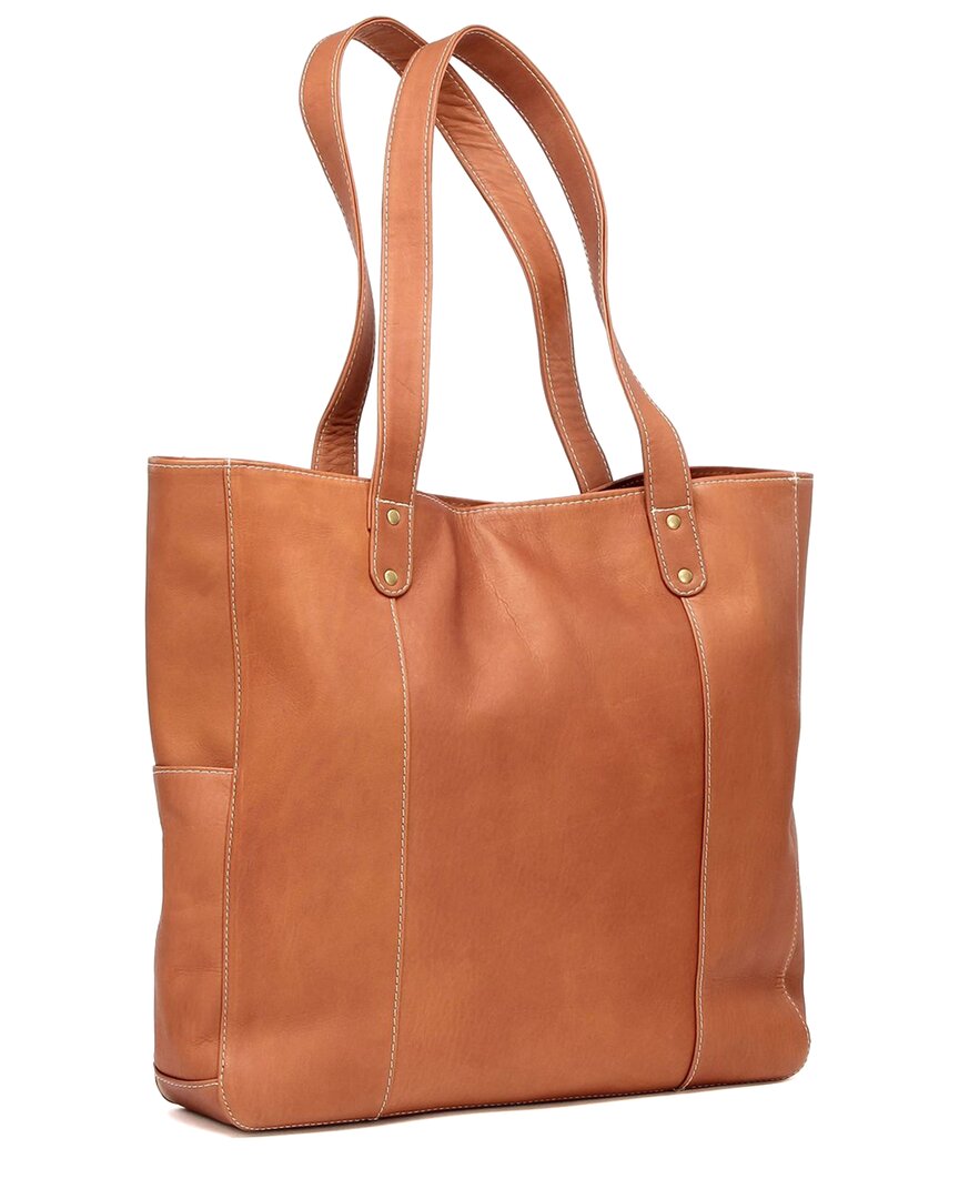 Le Donne Leather Double Strap Rivet Tote- Tan In Brown