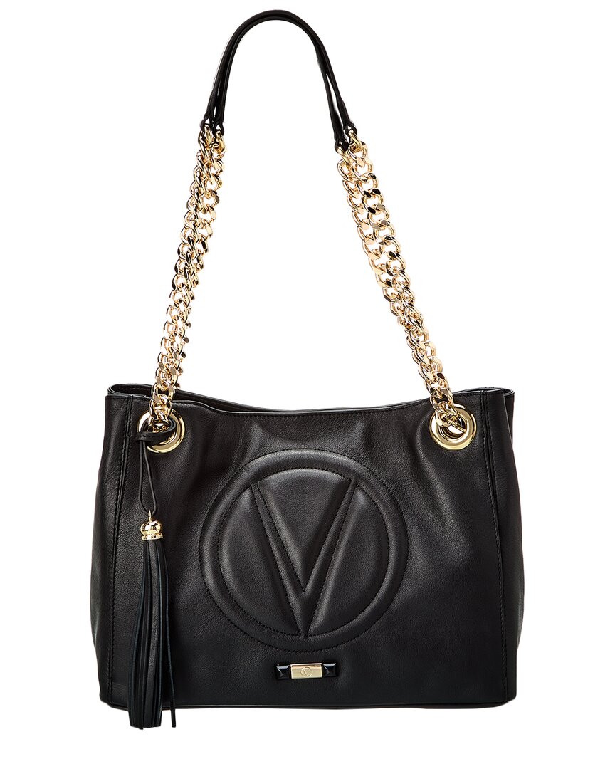 Shop Valentino By Mario Valentino Diana Signature Leather Shoulder Bag In Black