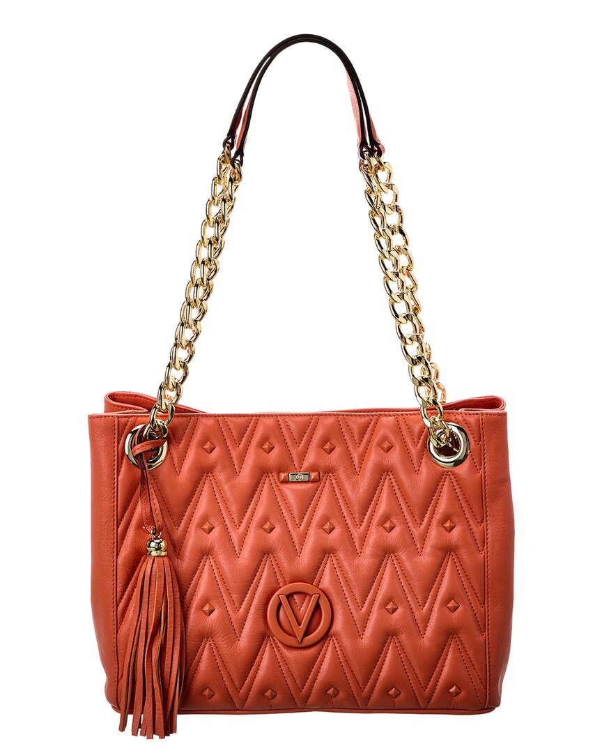 Shop Valentino By Mario Valentino Luisa Diamond Leather Shoulder Bag In Orange
