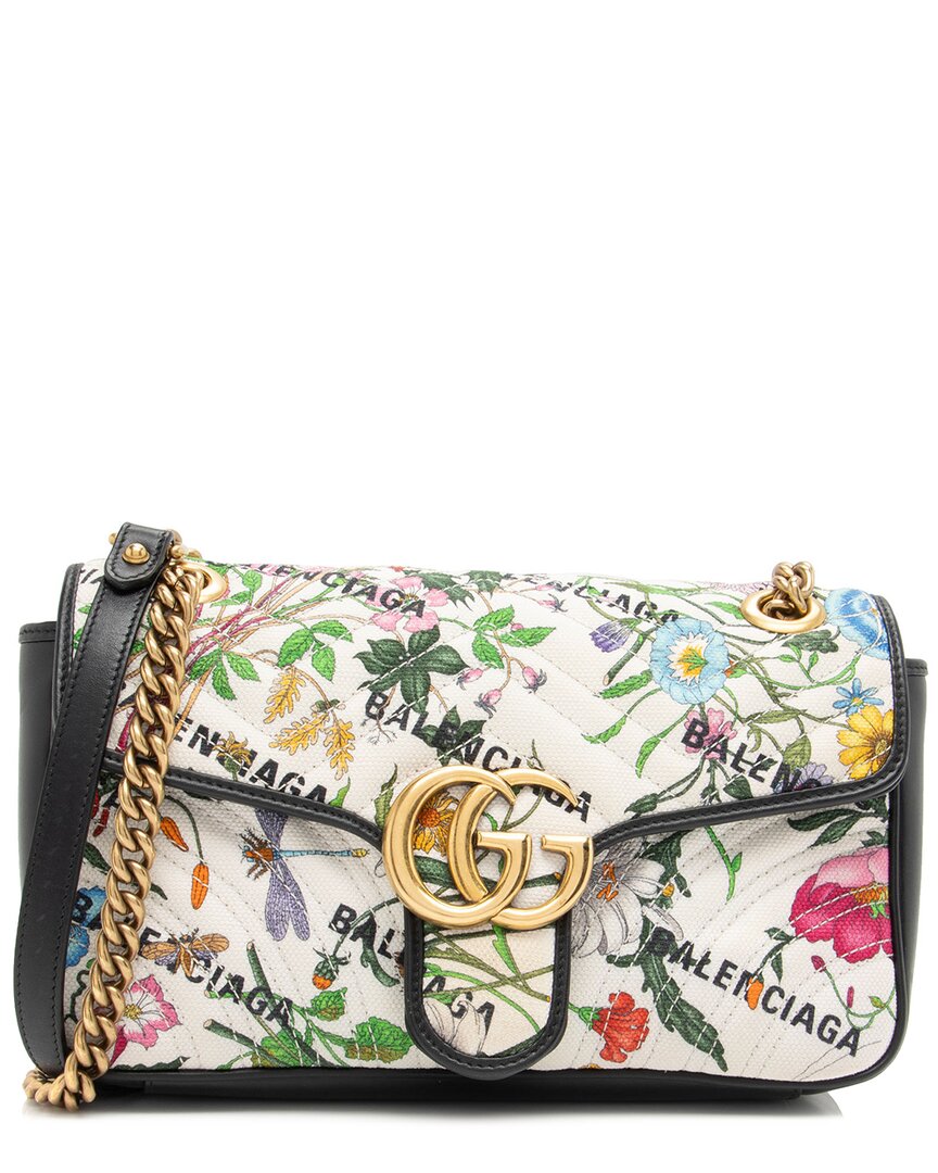 Gucci Black & Multicolor & White Gg Canvas & Leather Flora Gg Marmont The Hacker Project Small Flap