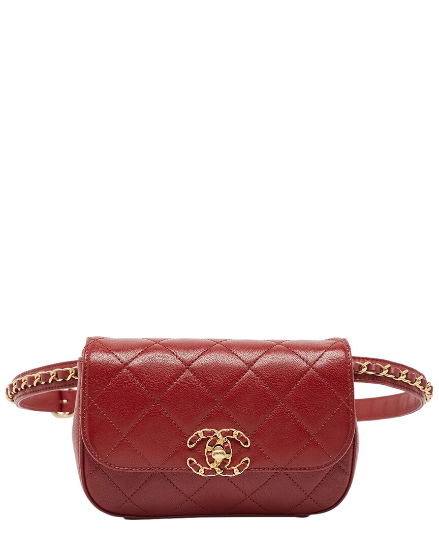 Pre-owned Chanel Red Quilted Leather Cc Double Flap Belt Bag (authentic )